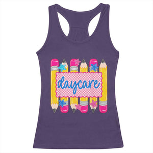 Cute Daycare Teacher Yellow Pencils Graphic Racerback Tank Top Retro Back to School Childcare Gift