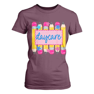 Cute Daycare Teacher Yellow Pencils Graphic T Shirt For Women Retro Back to School Childcare Gift
