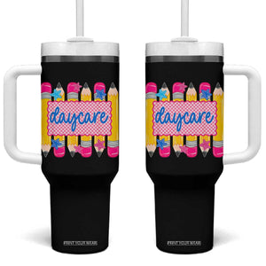 Cute Daycare Teacher Yellow Pencils Graphic Tumbler With Handle Retro Back to School Childcare Gift