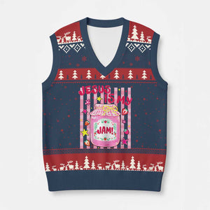 Cute Christian Faith Preppy Graphic V-Neck Knit Sweater Vest Jesus Is My Jam Strawberry Fruit Jar