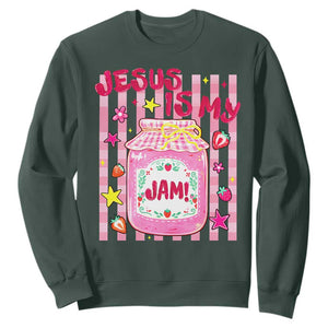 Cute Christian Faith Preppy Graphic Sweatshirt Jesus Is My Jam Strawberry Fruit Jar
