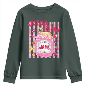 Cute Christian Faith Preppy Graphic Youth Sweatshirt Jesus Is My Jam Strawberry Fruit Jar