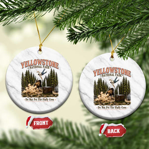 Do Not Pet The Fluffy Cows Yellowstone National Park Ceramic Ornament Funny Vintage Bison Tourist Attack Graphic