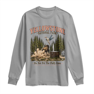 Do Not Pet The Fluffy Cows Yellowstone National Park Long Sleeve Shirt Funny Vintage Bison Tourist Attack Graphic