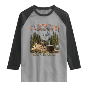 Do Not Pet The Fluffy Cows Yellowstone National Park Raglan Shirt Funny Vintage Bison Tourist Attack Graphic
