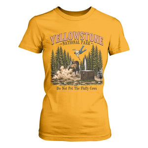 Do Not Pet The Fluffy Cows Yellowstone National Park T Shirt For Women Funny Vintage Bison Tourist Attack Graphic