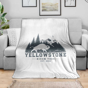 Yellowstone Bison Toss Est 2026 Throw Blanket Funny Sarcastic Tourist National Park Badge Graphic