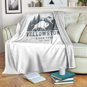 Yellowstone Bison Toss Est 2026 Throw Blanket Funny Sarcastic Tourist National Park Badge Graphic