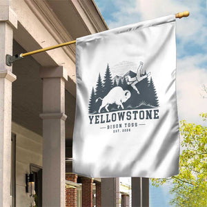 Yellowstone Bison Toss Est 2026 Garden Flag Funny Sarcastic Tourist National Park Badge Graphic