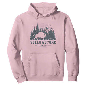 Yellowstone Bison Toss Est 2026 Hoodie Funny Sarcastic Tourist National Park Badge Graphic