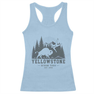 Yellowstone Bison Toss Est 2026 Racerback Tank Top Funny Sarcastic Tourist National Park Badge Graphic