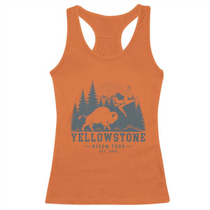 Yellowstone Bison Toss Est 2026 Racerback Tank Top Funny Sarcastic Tourist National Park Badge Graphic