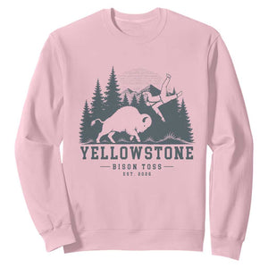 Yellowstone Bison Toss Est 2026 Sweatshirt Funny Sarcastic Tourist National Park Badge Graphic