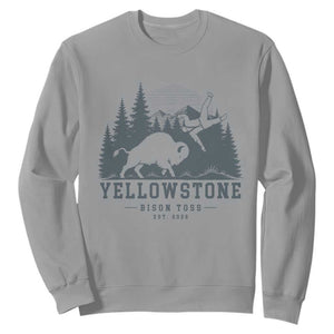 Yellowstone Bison Toss Est 2026 Sweatshirt Funny Sarcastic Tourist National Park Badge Graphic