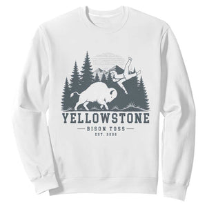 Yellowstone Bison Toss Est 2026 Sweatshirt Funny Sarcastic Tourist National Park Badge Graphic