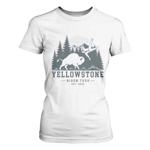 Yellowstone Bison Toss Est 2026 T Shirt For Women Funny Sarcastic Tourist National Park Badge Graphic