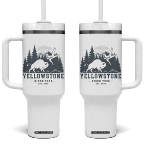 Yellowstone Bison Toss Est 2026 Tumbler With Handle Funny Sarcastic Tourist National Park Badge Graphic