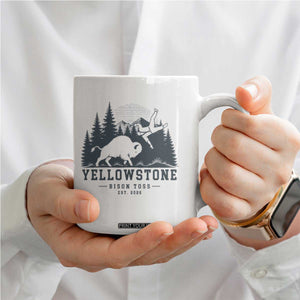 Yellowstone Bison Toss Est 2026 Coffee Mug Funny Sarcastic Tourist National Park Badge Graphic