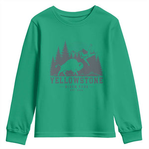 Yellowstone Bison Toss Est 2026 Youth Sweatshirt Funny Sarcastic Tourist National Park Badge Graphic