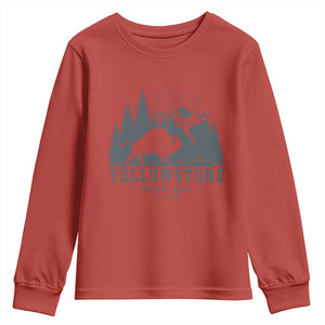 Yellowstone Bison Toss Est 2026 Youth Sweatshirt Funny Sarcastic Tourist National Park Badge Graphic