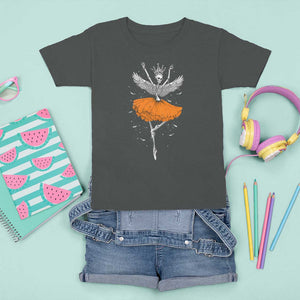 Skeleton Ballerina Tutu Ballet Dance Girl Dancing Skeleton Halloween Costume Girls T Shirt For Kid TS02 Dark Heather Print Your Wear
