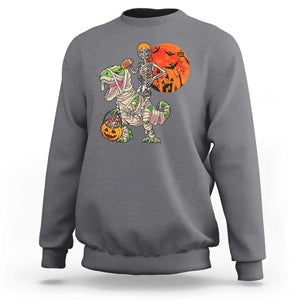 Football Skeleton Sweatshirt American Football Halloween Skeleton Riding Dinosaur Football Fan TS02 Charcoal Print Your Wear