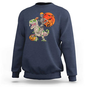 Football Skeleton Sweatshirt American Football Halloween Skeleton Riding Dinosaur Football Fan TS02 Navy Print Your Wear