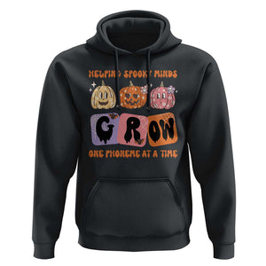 Halloween Reading Hoodie Helping Spooky Minds Grow One Phoneme Dyslexia Pumpkin TS02 Black Print Your Wear