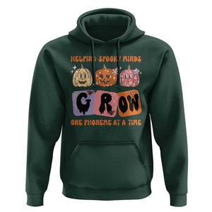 Halloween Reading Hoodie Helping Spooky Minds Grow One Phoneme Dyslexia Pumpkin TS02 Dark Forest Green Print Your Wear