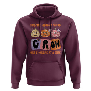 Halloween Reading Hoodie Helping Spooky Minds Grow One Phoneme Dyslexia Pumpkin TS02 Maroon Print Your Wear