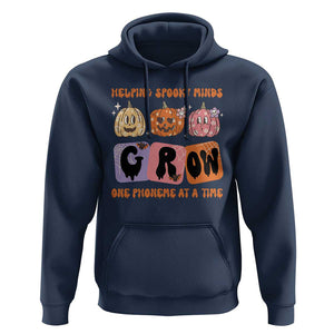 Halloween Reading Hoodie Helping Spooky Minds Grow One Phoneme Dyslexia Pumpkin TS02 Navy Print Your Wear
