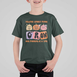 Halloween Reading T Shirt For Kid Helping Spooky Minds Grow One Phoneme Dyslexia Pumpkin TS02 Dark Forest Green Print Your Wear