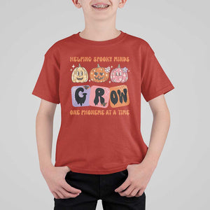 Halloween Reading T Shirt For Kid Helping Spooky Minds Grow One Phoneme Dyslexia Pumpkin TS02 Red Print Your Wear