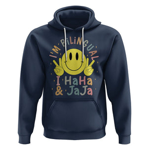 Funny Bilingual Hoodie Spanish Teacher Maestra I'm BilingualI Haha and Jaja Hispanic Heritage Month TS02 Navy Printyourwear