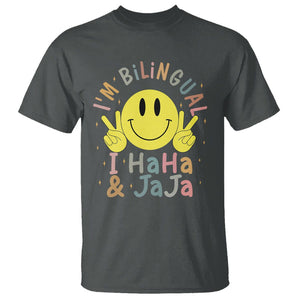 Funny Bilingual T Shirt Spanish Teacher Maestra I'm BilingualI Haha and Jaja Hispanic Heritage Month TS02 Dark Heather Printyourwear