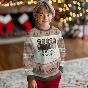 All Because of Words Ugly Christmas Sweater Tribute to Truth Tellers Freedom Defender TS02 Mocha Mousse Print Your Wear