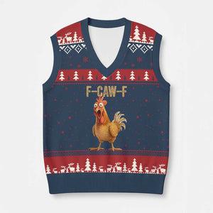 Funny F Caw F Chicken Meme Graphic V-Neck Knit Sweater Vest Hilarious Cartoon Poultry Humor TS02 Navy Red Print Your Wear