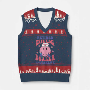 Funny Retired Drug Dealer V-Neck Knit Sweater Vest Retro Nurse Life Retirement Gift for Healthcare Workers TS02 Navy Red Print Your Wear