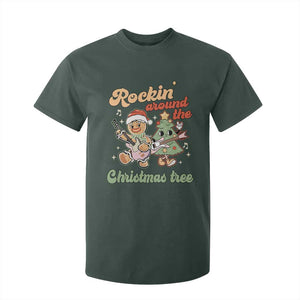 Groovy Christmas T Shirt For Kid Rockin' Around The Xmas Tree Groovy Gingerbread Man TS02 Dark Forest Green Print Your Wear