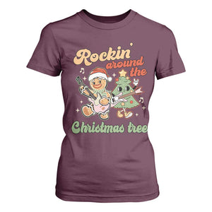 Groovy Christmas T Shirt For Women Rockin' Around The Xmas Tree Groovy Gingerbread Man TS02 Maroon Print Your Wear