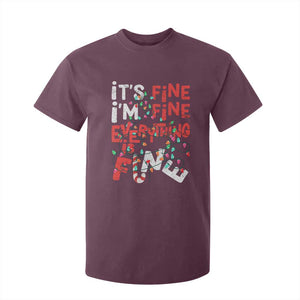 Funny Christmas T Shirt For Kid It's Fine I'm Fine Everthing Is Fine Xmas Lights TS02 Maroon Print Your Wear