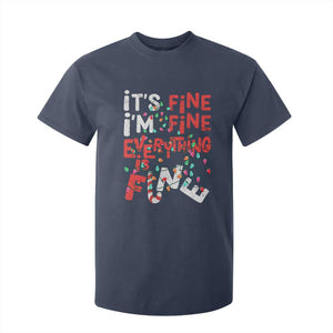 Funny Christmas T Shirt For Kid It's Fine I'm Fine Everthing Is Fine Xmas Lights TS02 Navy Print Your Wear