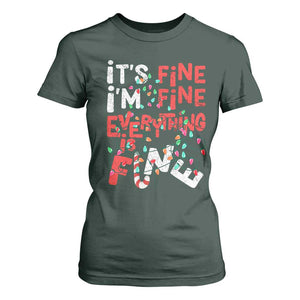 Funny Christmas T Shirt For Women It's Fine I'm Fine Everthing Is Fine Xmas Lights TS02 Dark Forest Green Print Your Wear