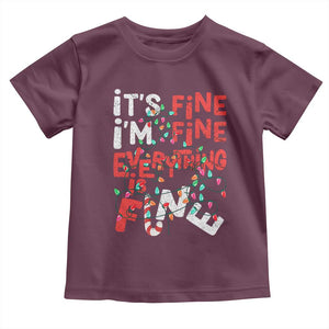 Funny Christmas Toddler T Shirt It's Fine I'm Fine Everthing Is Fine Xmas Lights TS02 Maroon Print Your Wear