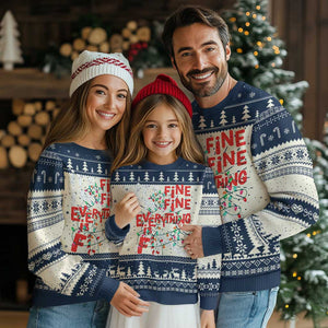 Funny Christmas Ugly Christmas Sweater It's Fine I'm Fine Everthing Is Fine Xmas Lights TS02 Navy Print Your Wear