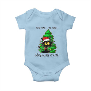 Black Cat Christmas Baby Onesie It's Fine I'm Fine Everthing Is Fine Funny Xmas TS02 Light Blue Print Your Wear
