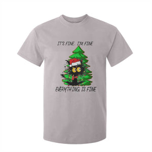 Black Cat Christmas T Shirt For Kid It's Fine I'm Fine Everthing Is Fine Funny Xmas TS02 Ice Gray Print Your Wear