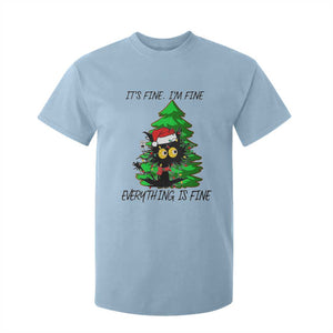 Black Cat Christmas T Shirt For Kid It's Fine I'm Fine Everthing Is Fine Funny Xmas TS02 Light Blue Print Your Wear