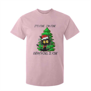 Black Cat Christmas T Shirt For Kid It's Fine I'm Fine Everthing Is Fine Funny Xmas TS02 Light Pink Print Your Wear