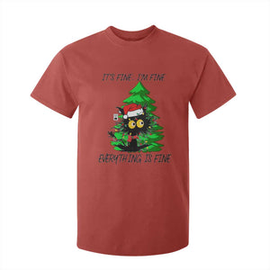 Black Cat Christmas T Shirt For Kid It's Fine I'm Fine Everthing Is Fine Funny Xmas TS02 Red Print Your Wear